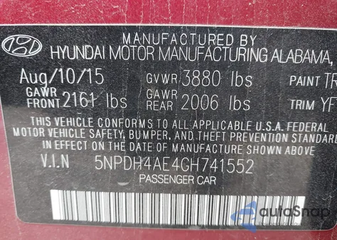 2016 Hyundai Elantra Se from USA, damaged, VIN 5NPDH4AE4GH741552
